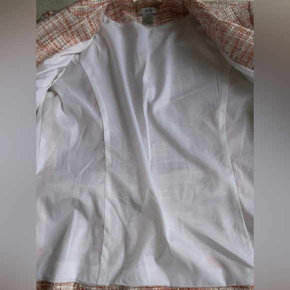 CACHE Women's Tweed Blazer Jacket Size 10” casual 3/4 sleeve Pink/orange/white - Picture 5 of 14